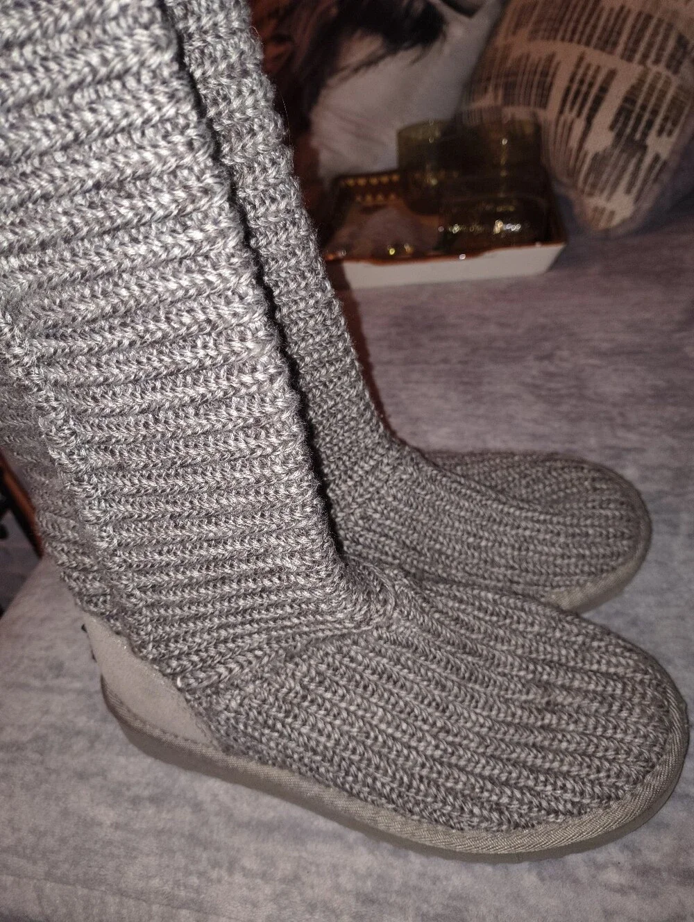 UGG Knit Button Tall Boots - Gray
